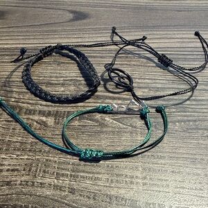 Set of 3 Black and Green Adjustable Anklets